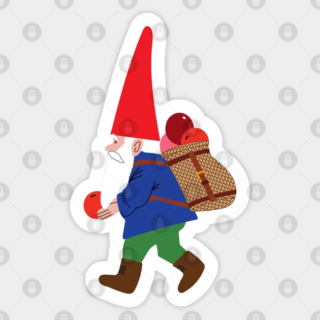 Gnome with a backpack of berries Sticker by Jennifer Ladd
